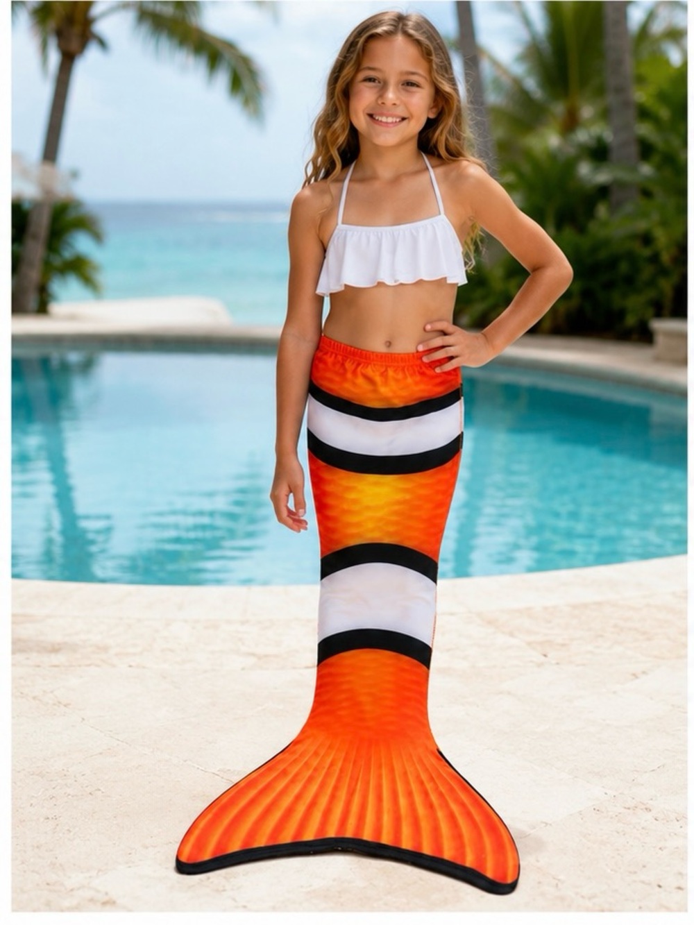 Droplets of Sunshine Mermaid Tail & Monofin Size 8 Clownfish NWT